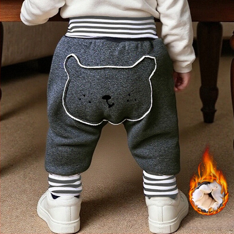 Kūdikių kelnės su fliso pamušalu, storos, aukštas liemuo, pilvo apsauga, gyvūnų raštas