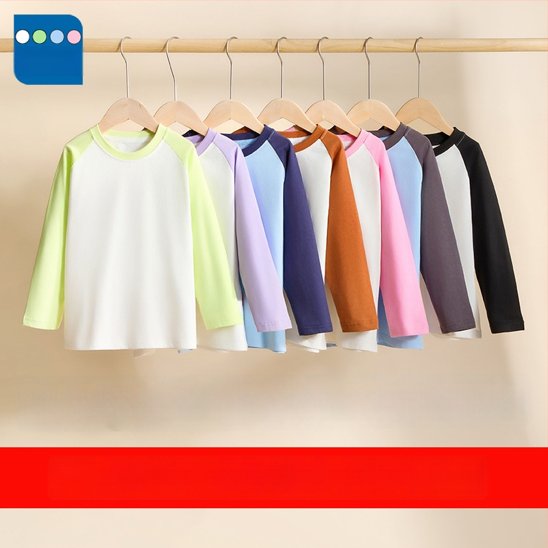 Vaikų raglano ilgų rankovių marškinėliai iš 100% medvilnės, apvalus kaklas, vienalytė spalva, drėgmės reguliavimas, švelnus paviršius, tinkamas pavasariui ir rudeniui, vaikams 3–8 ir 8+ metų