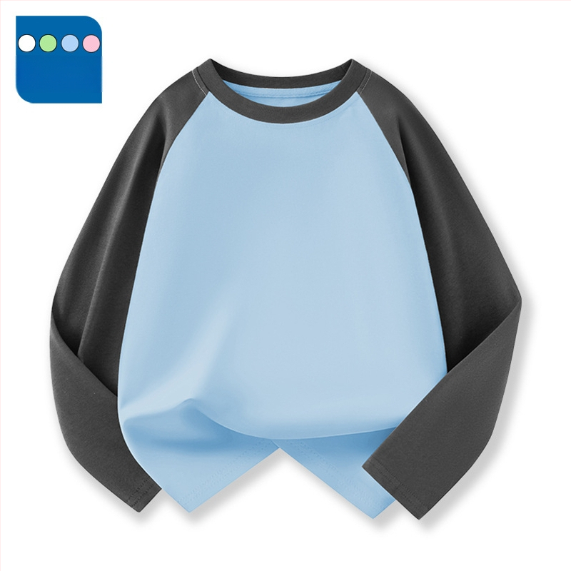 Vaikų raglano ilgų rankovių marškinėliai iš 100% medvilnės, apvalus kaklas, vienalytė spalva, drėgmės reguliavimas, švelnus paviršius, tinkamas pavasariui ir rudeniui, vaikams 3–8 ir 8+ metų