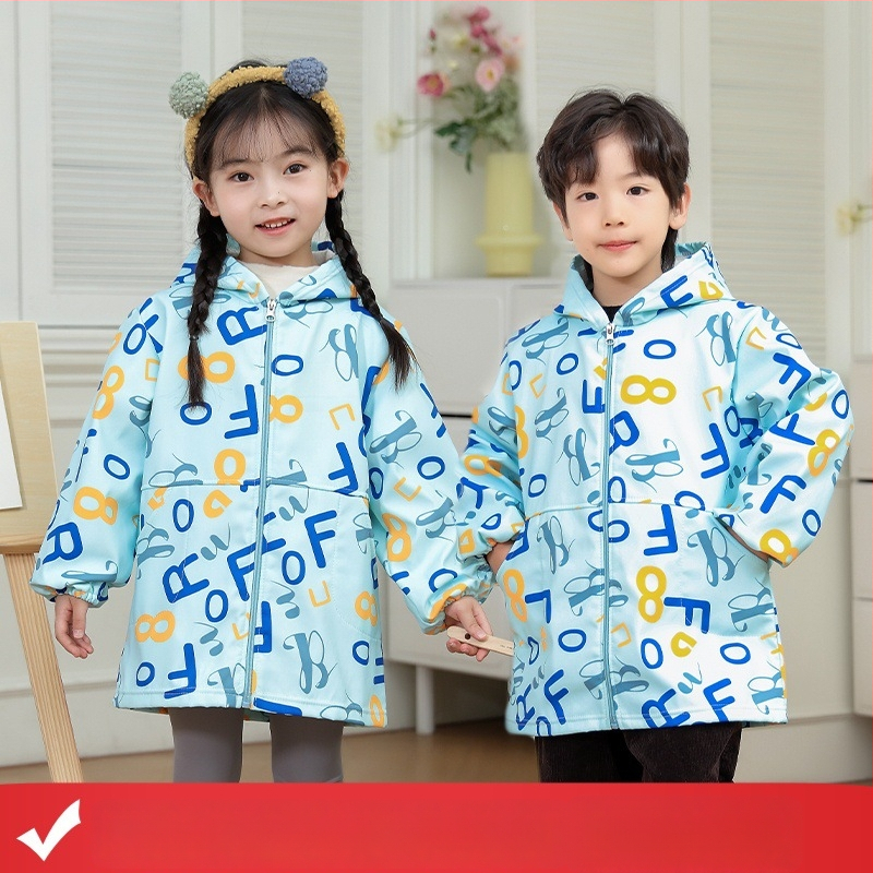 Vaikų vandeniui atspari dažymo smockas su fleece įdėklu iš poliesterio, unisex, atsparus įtrūkimams