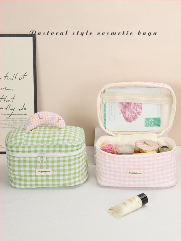 Kosmetinė delninė su langelių raštu, medvilninis korpusas, užtrauktukas, poliesterio pamušalas, prekės ženklas Aoya