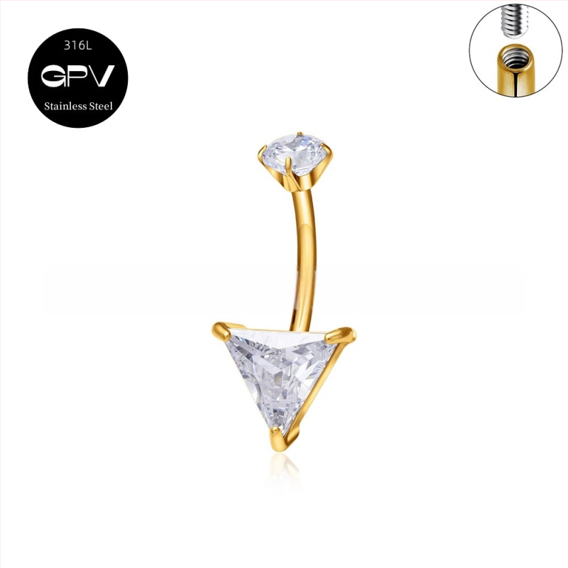 Köldökgyűrű titániumötvözetből, szív alakú, cirkón kövek négyszög, téglalap, háromszög, kör vagy szív formában