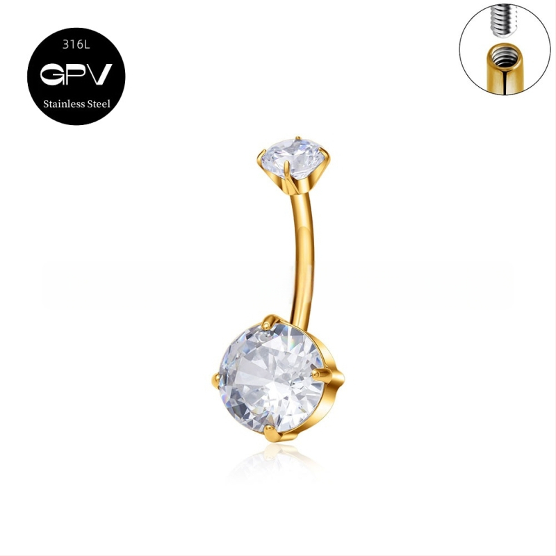 Köldökgyűrű titániumötvözetből, szív alakú, cirkón kövek négyszög, téglalap, háromszög, kör vagy szív formában