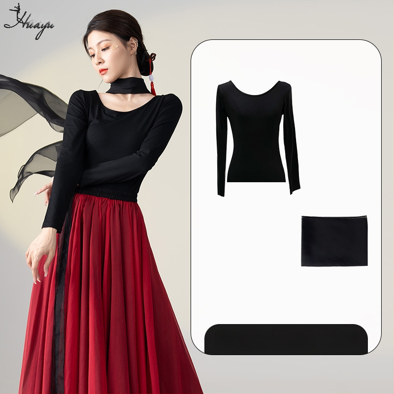 Šokių kostiumas klasikinio kinų etninio stiliaus šokiams, ilgas plaukiantis suknelės komplektas, Modal + Tencel Wrinkle audinys, 30% medvilnė