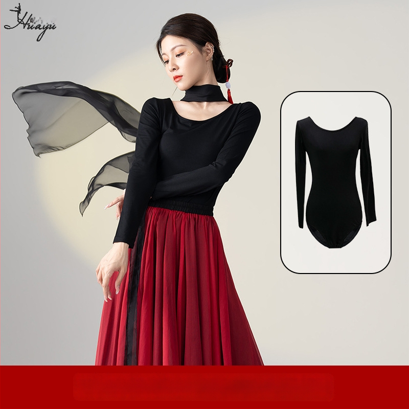 Šokių kostiumas klasikinio kinų etninio stiliaus šokiams, ilgas plaukiantis suknelės komplektas, Modal + Tencel Wrinkle audinys, 30% medvilnė