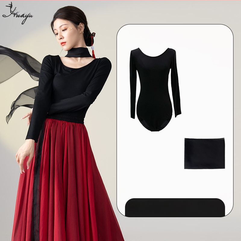 Šokių kostiumas klasikinio kinų etninio stiliaus šokiams, ilgas plaukiantis suknelės komplektas, Modal + Tencel Wrinkle audinys, 30% medvilnė