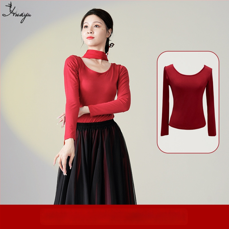 Šokių kostiumas klasikinio kinų etninio stiliaus šokiams, ilgas plaukiantis suknelės komplektas, Modal + Tencel Wrinkle audinys, 30% medvilnė