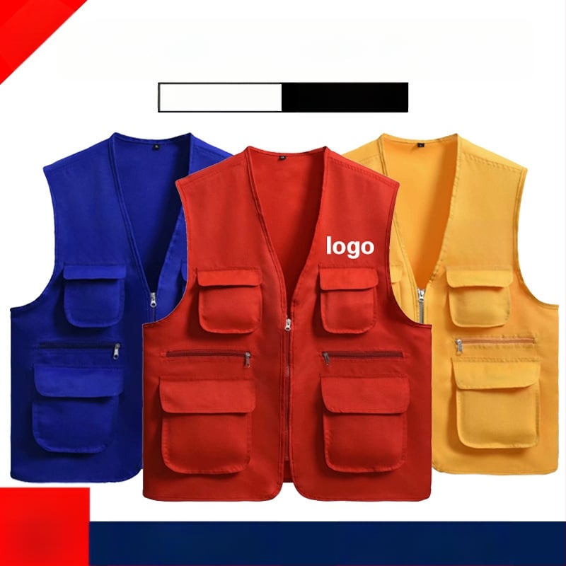 Работен жилет за доброволци с персонализирано лого, джобове с 3D патч, цип отпред, V-образно деколте, полиестер с памучна подплата