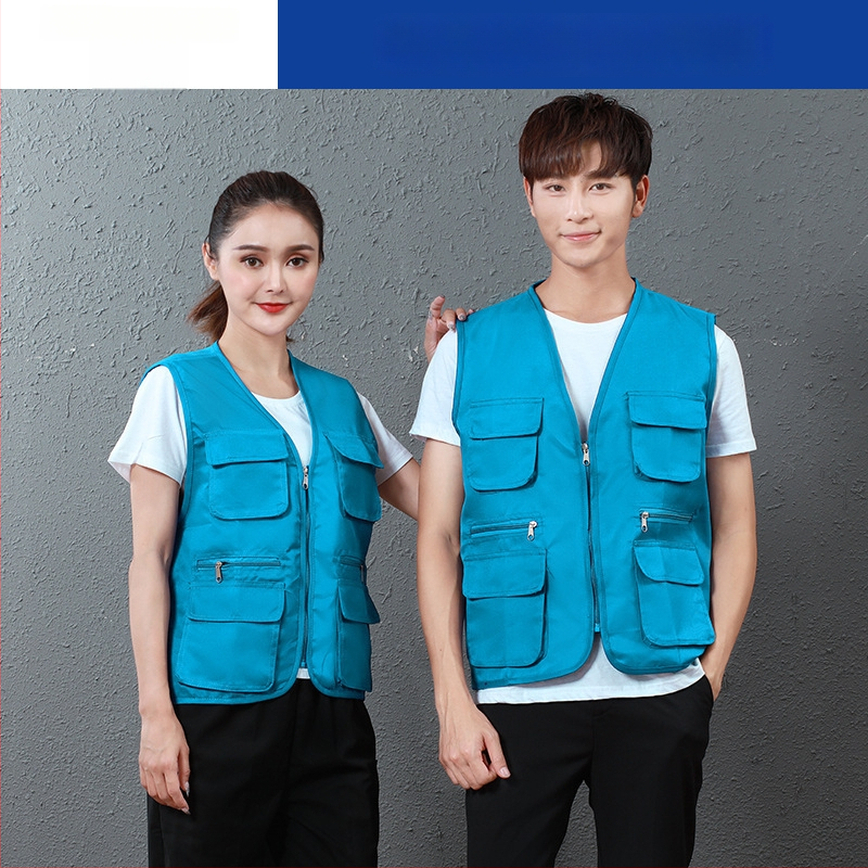 Работен жилет за доброволци с персонализирано лого, джобове с 3D патч, цип отпред, V-образно деколте, полиестер с памучна подплата