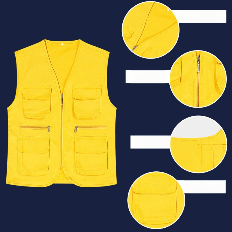 Работен жилет за доброволци с персонализирано лого, джобове с 3D патч, цип отпред, V-образно деколте, полиестер с памучна подплата