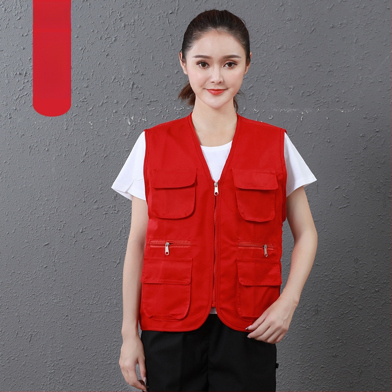 Работен жилет за доброволци с персонализирано лого, джобове с 3D патч, цип отпред, V-образно деколте, полиестер с памучна подплата