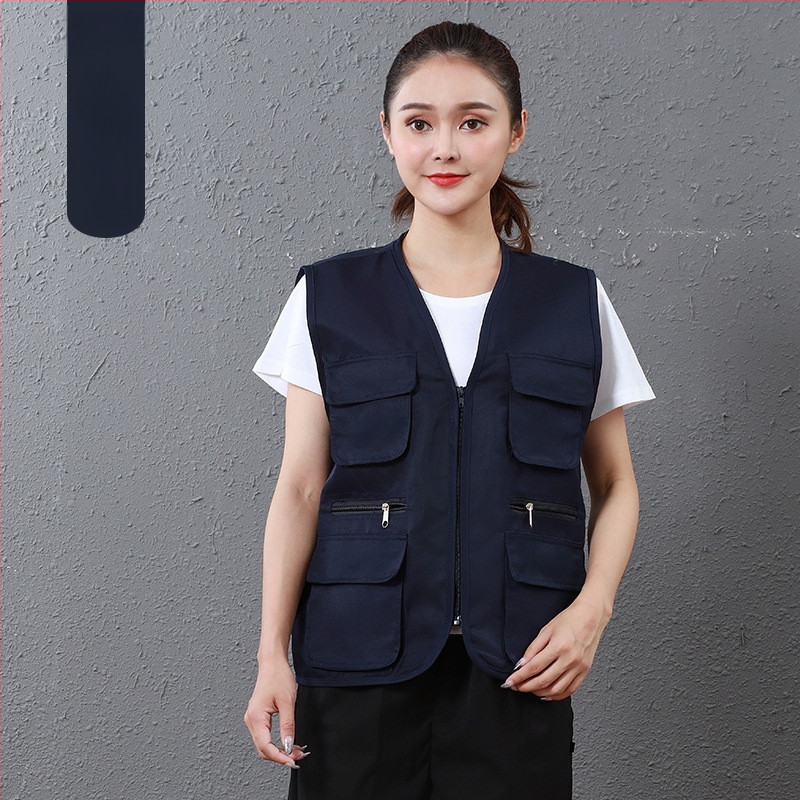 Работен жилет за доброволци с персонализирано лого, джобове с 3D патч, цип отпред, V-образно деколте, полиестер с памучна подплата