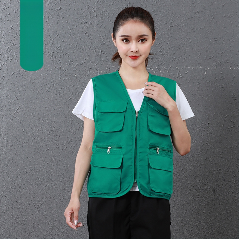 Работен жилет за доброволци с персонализирано лого, джобове с 3D патч, цип отпред, V-образно деколте, полиестер с памучна подплата