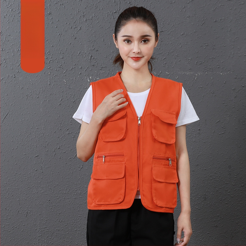 Работен жилет за доброволци с персонализирано лого, джобове с 3D патч, цип отпред, V-образно деколте, полиестер с памучна подплата