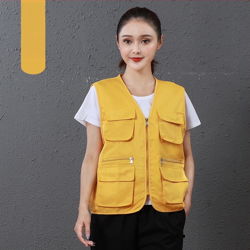 Работен жилет за доброволци с персонализирано лого, джобове с 3D патч, цип отпред, V-образно деколте, полиестер с памучна подплата