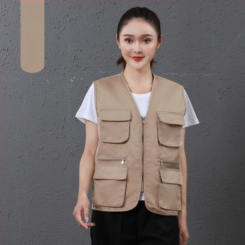 Работен жилет за доброволци с персонализирано лого, джобове с 3D патч, цип отпред, V-образно деколте, полиестер с памучна подплата