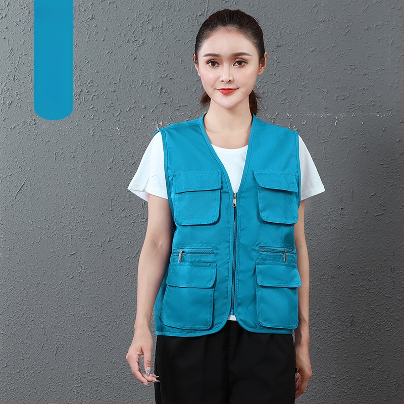 Работен жилет за доброволци с персонализирано лого, джобове с 3D патч, цип отпред, V-образно деколте, полиестер с памучна подплата