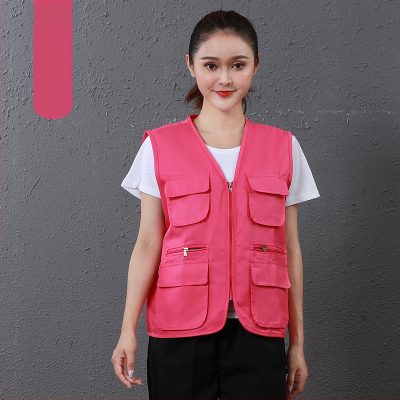Работен жилет за доброволци с персонализирано лого, джобове с 3D патч, цип отпред, V-образно деколте, полиестер с памучна подплата