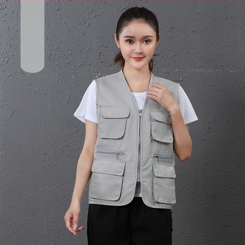 Работен жилет за доброволци с персонализирано лого, джобове с 3D патч, цип отпред, V-образно деколте, полиестер с памучна подплата