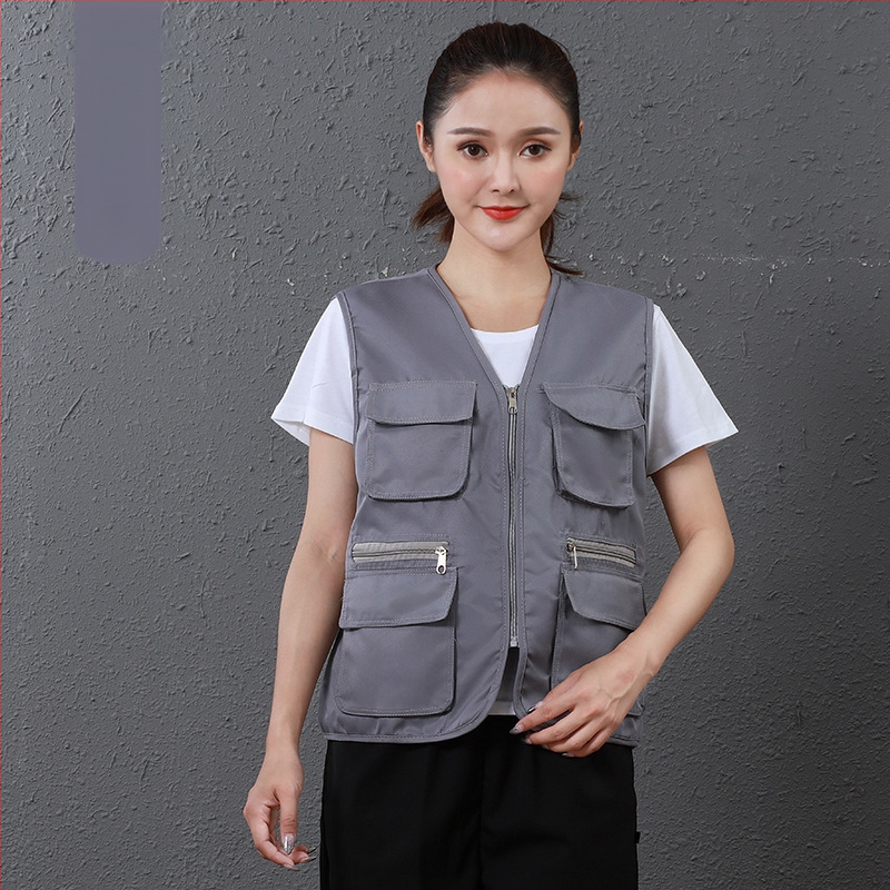 Работен жилет за доброволци с персонализирано лого, джобове с 3D патч, цип отпред, V-образно деколте, полиестер с памучна подплата