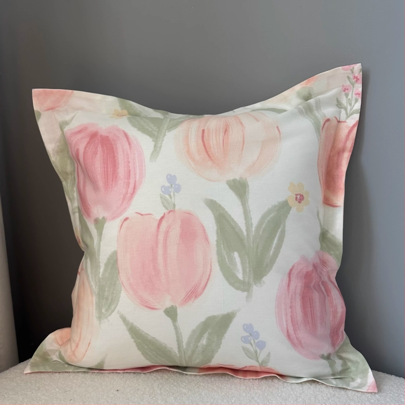 Párnahuzat pamutszövetből, poliészter töltőanyag, pastorális virágmintás, szövött anyag, négyzet alakú