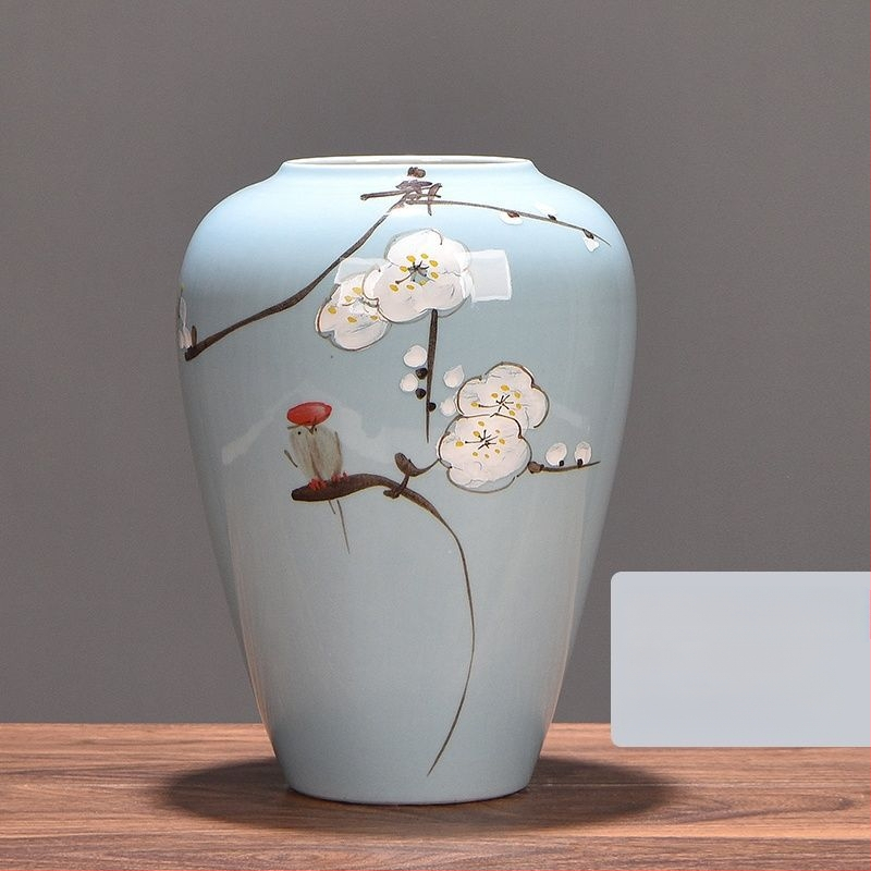 Keramikas vāze ar margrietiņu, glazēta un cepta, piemērota sausu ziedu pušķu izkārtošanai un kāzu dekorācijām