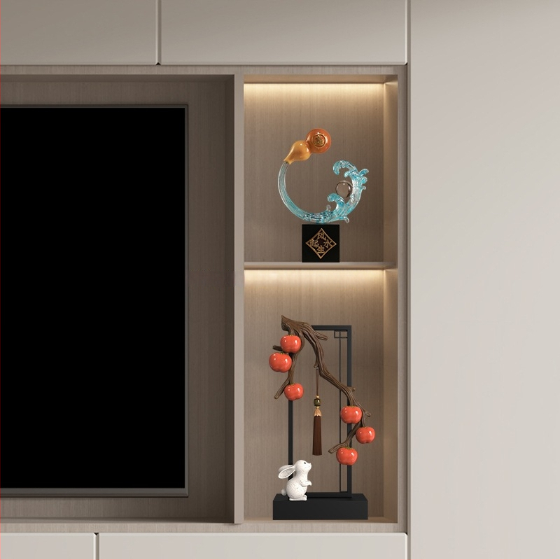 Nappaliba szóló dekoratív szobor TV-szekrényhez - gyanta, új kínai stílus, polírozott felület, születésnapi ajándék