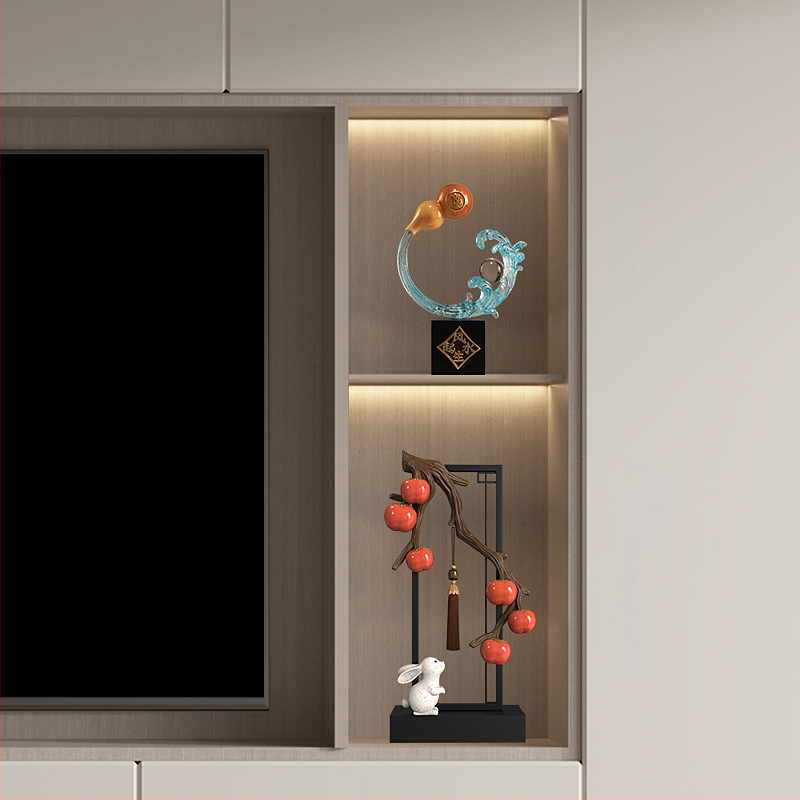 Nappaliba szóló dekoratív szobor TV-szekrényhez - gyanta, új kínai stílus, polírozott felület, születésnapi ajándék