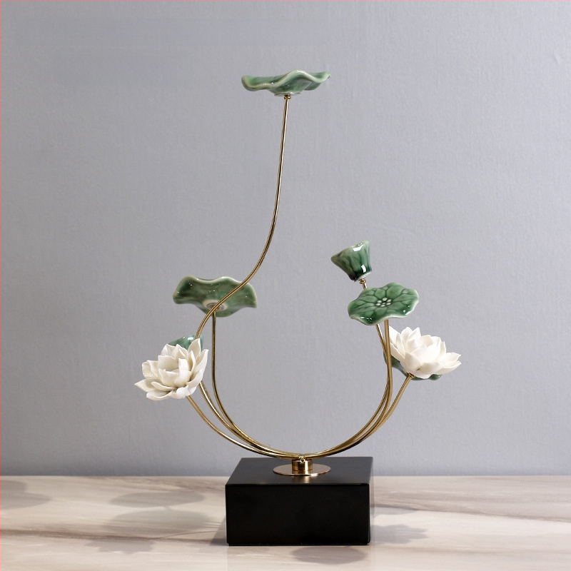 Nappaliba szóló dekoratív szobor TV-szekrényhez - gyanta, új kínai stílus, polírozott felület, születésnapi ajándék