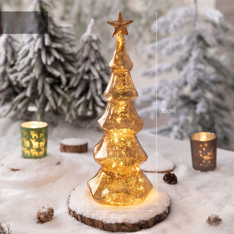 Jackie стъклена коледна елха — настолна осветена украса в европейски стил (Материал: стъкло; Марка: Jackie; Използване: настолна украса; Категория: коледна елха; IP: Не)