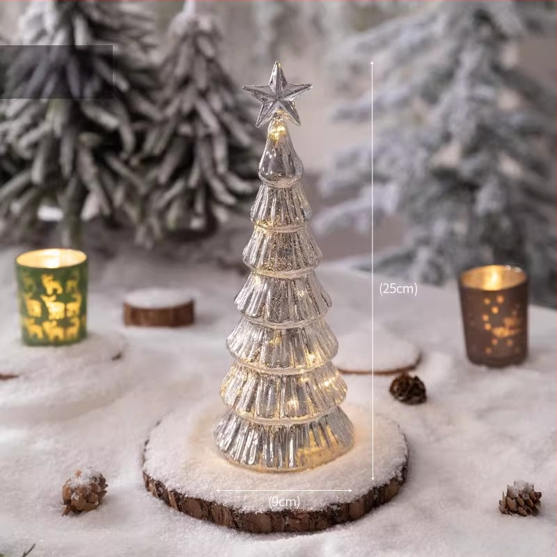Jackie стъклена коледна елха — настолна осветена украса в европейски стил (Материал: стъкло; Марка: Jackie; Използване: настолна украса; Категория: коледна елха; IP: Не)