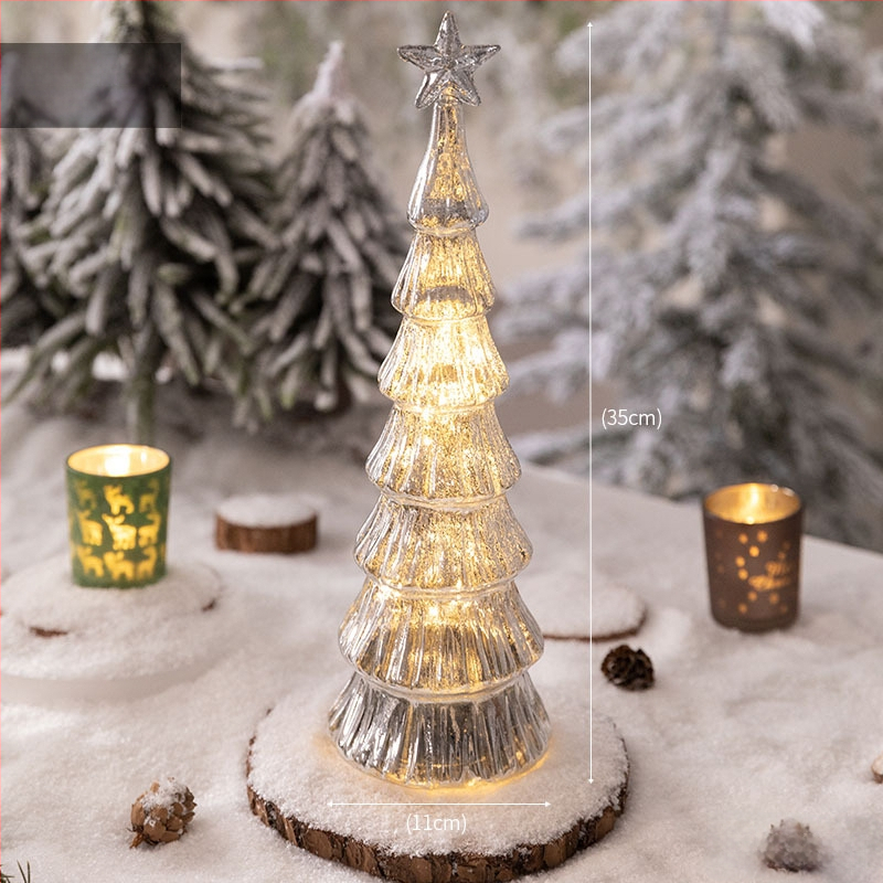 Jackie стъклена коледна елха — настолна осветена украса в европейски стил (Материал: стъкло; Марка: Jackie; Използване: настолна украса; Категория: коледна елха; IP: Не)