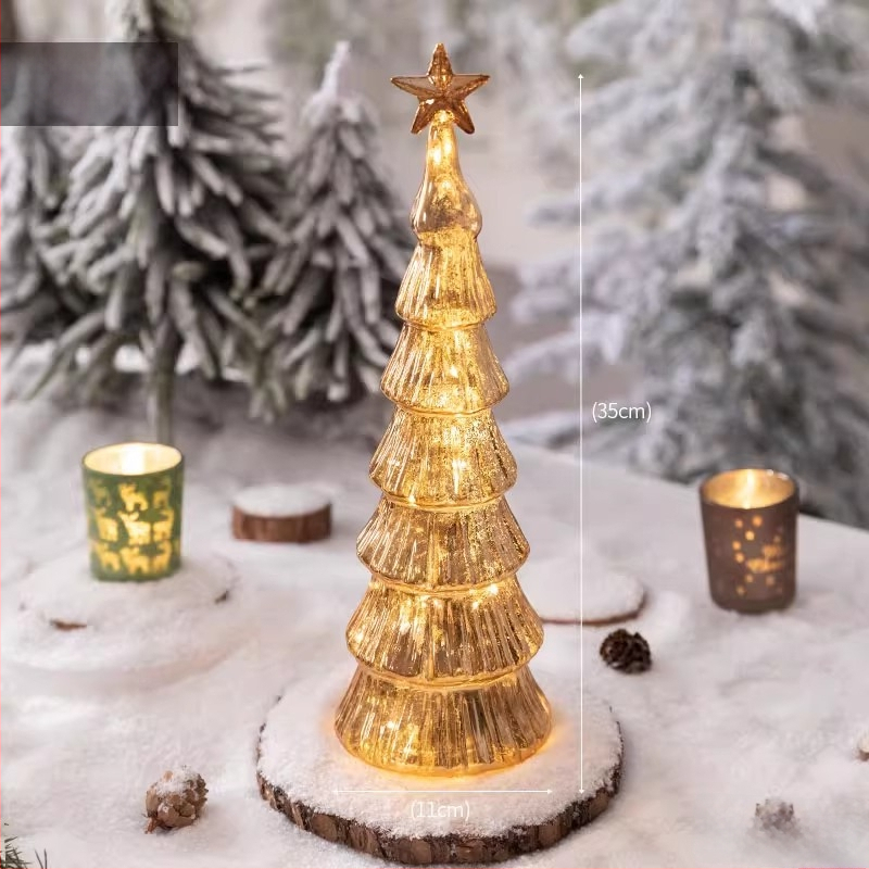 Jackie стъклена коледна елха — настолна осветена украса в европейски стил (Материал: стъкло; Марка: Jackie; Използване: настолна украса; Категория: коледна елха; IP: Не)