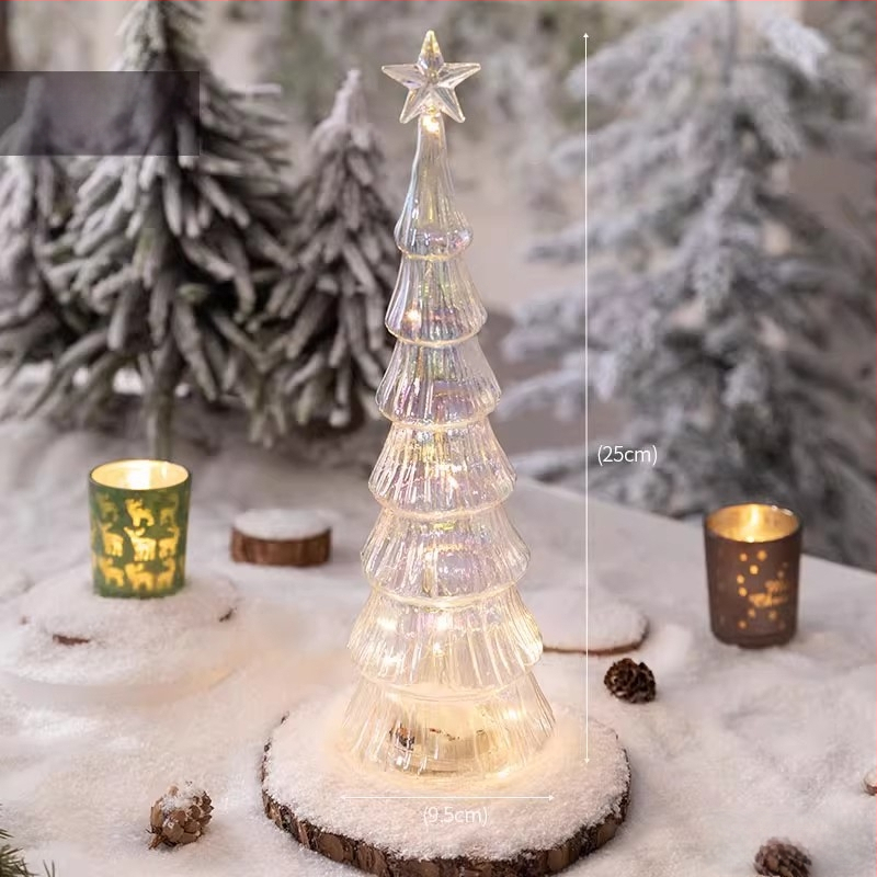 Jackie стъклена коледна елха — настолна осветена украса в европейски стил (Материал: стъкло; Марка: Jackie; Използване: настолна украса; Категория: коледна елха; IP: Не)