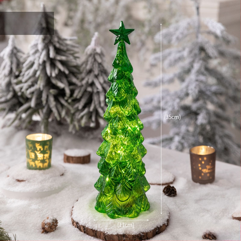 Jackie стъклена коледна елха — настолна осветена украса в европейски стил (Материал: стъкло; Марка: Jackie; Използване: настолна украса; Категория: коледна елха; IP: Не)