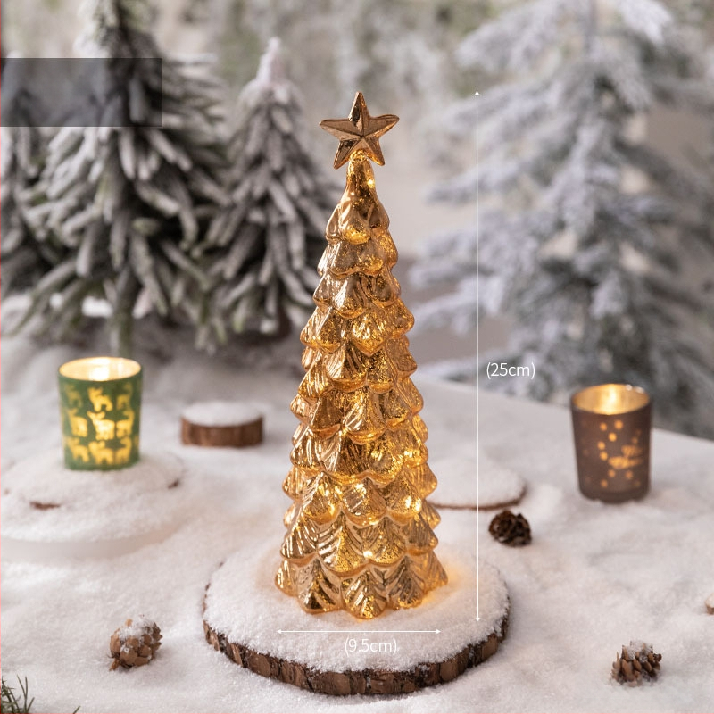 Jackie стъклена коледна елха — настолна осветена украса в европейски стил (Материал: стъкло; Марка: Jackie; Използване: настолна украса; Категория: коледна елха; IP: Не)