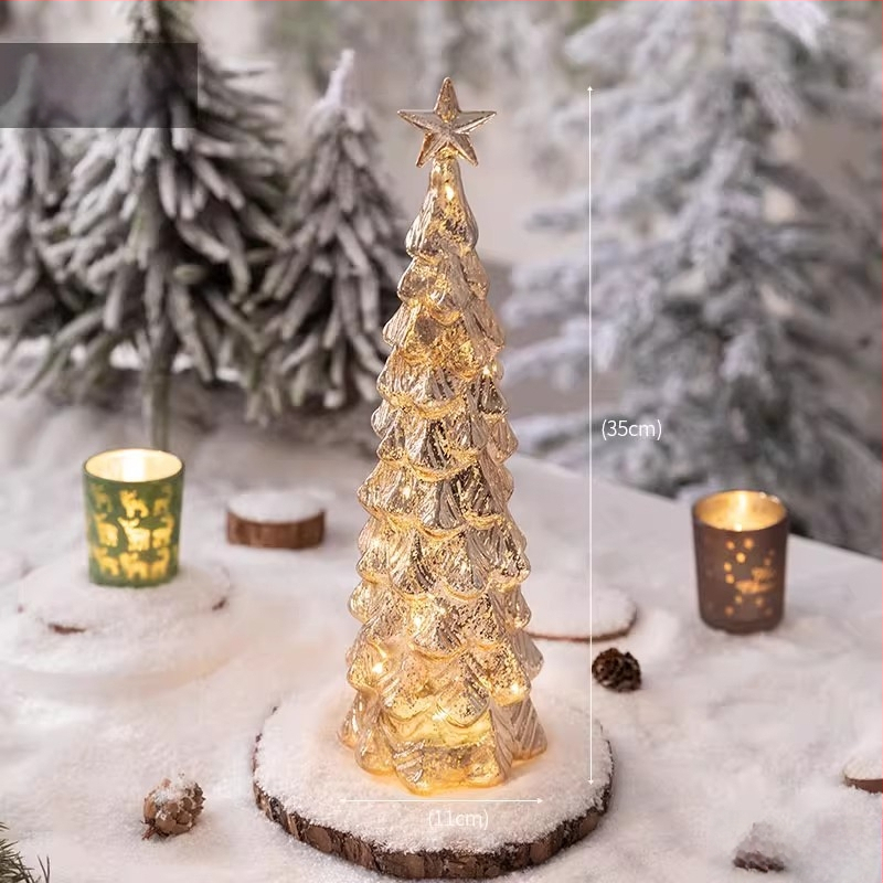 Jackie стъклена коледна елха — настолна осветена украса в европейски стил (Материал: стъкло; Марка: Jackie; Използване: настолна украса; Категория: коледна елха; IP: Не)