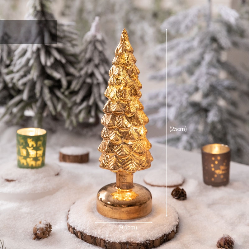 Jackie стъклена коледна елха — настолна осветена украса в европейски стил (Материал: стъкло; Марка: Jackie; Използване: настолна украса; Категория: коледна елха; IP: Не)