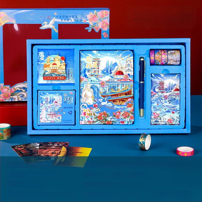 City Notes Napló Készlet – Utazási Látnivalók téma, Papír Napló, Kirakós Szalag és Matricák, Aláírás Toll, Modern Művészeti Ajándékcsomag