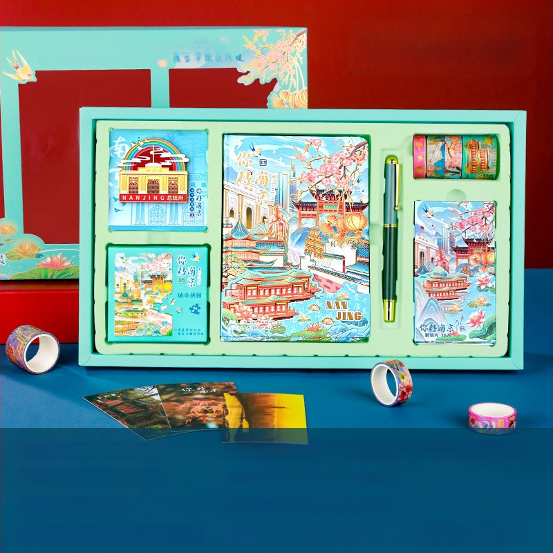 City Notes Napló Készlet – Utazási Látnivalók téma, Papír Napló, Kirakós Szalag és Matricák, Aláírás Toll, Modern Művészeti Ajándékcsomag