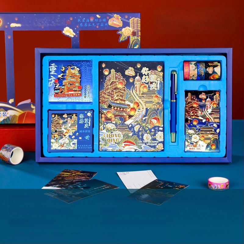 City Notes Napló Készlet – Utazási Látnivalók téma, Papír Napló, Kirakós Szalag és Matricák, Aláírás Toll, Modern Művészeti Ajándékcsomag