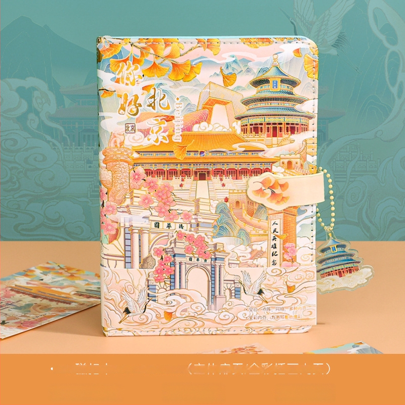 City Notes Napló Készlet – Utazási Látnivalók téma, Papír Napló, Kirakós Szalag és Matricák, Aláírás Toll, Modern Művészeti Ajándékcsomag