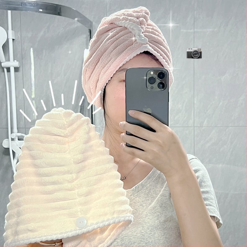 Nedves hajra szárító női sapka, nedvszívó, turbán, kettős réteg, korál fleece anyag, 150D szál, hat szálas szövés, súly kevesebb mint 30 g