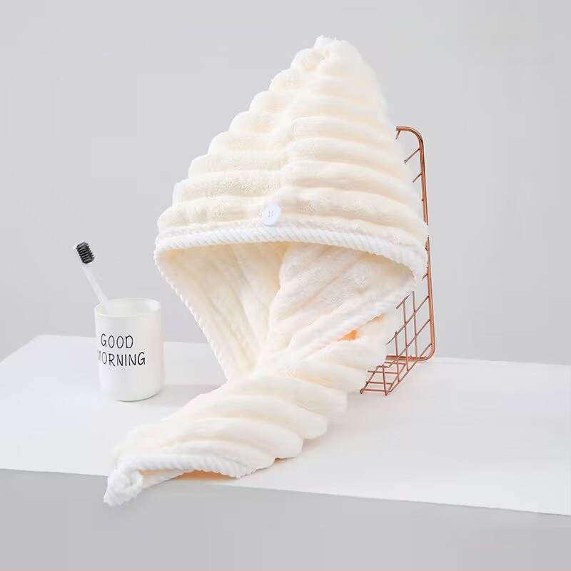 Nedves hajra szárító női sapka, nedvszívó, turbán, kettős réteg, korál fleece anyag, 150D szál, hat szálas szövés, súly kevesebb mint 30 g