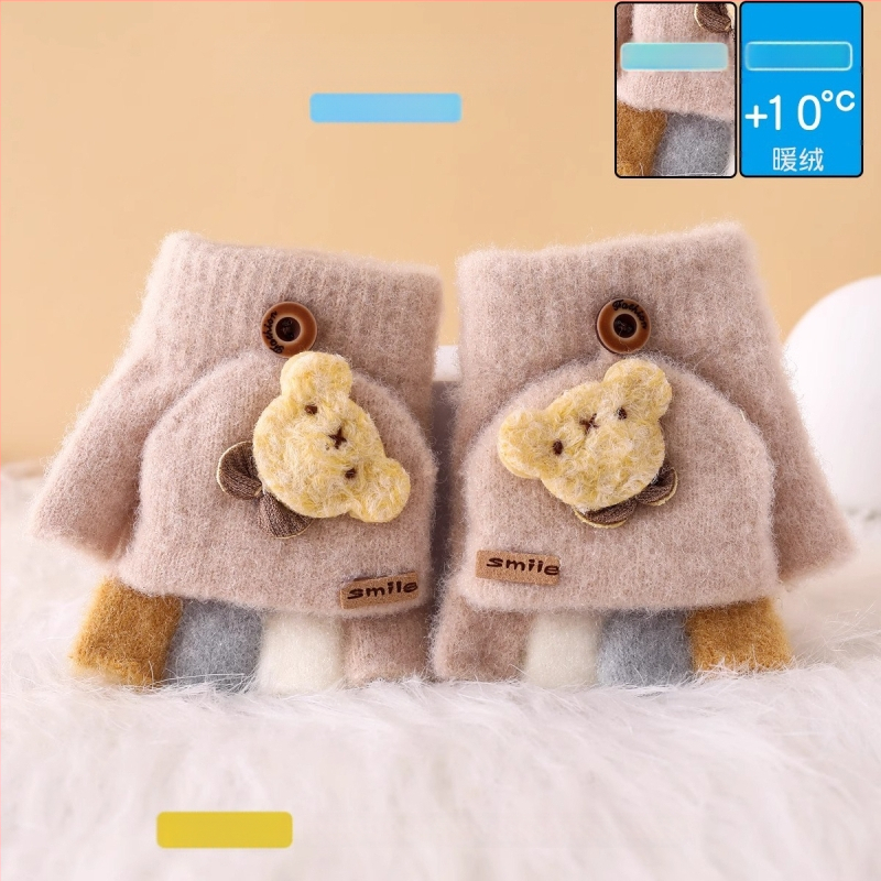 Vaikiškos žieminės pusiau pirštų pirštinės su atlenkiamu gaubteliu, nailonas, unisex, animacinis raštas, 1–3 metų amžius