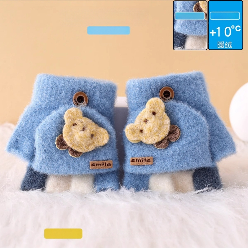 Vaikiškos žieminės pusiau pirštų pirštinės su atlenkiamu gaubteliu, nailonas, unisex, animacinis raštas, 1–3 metų amžius