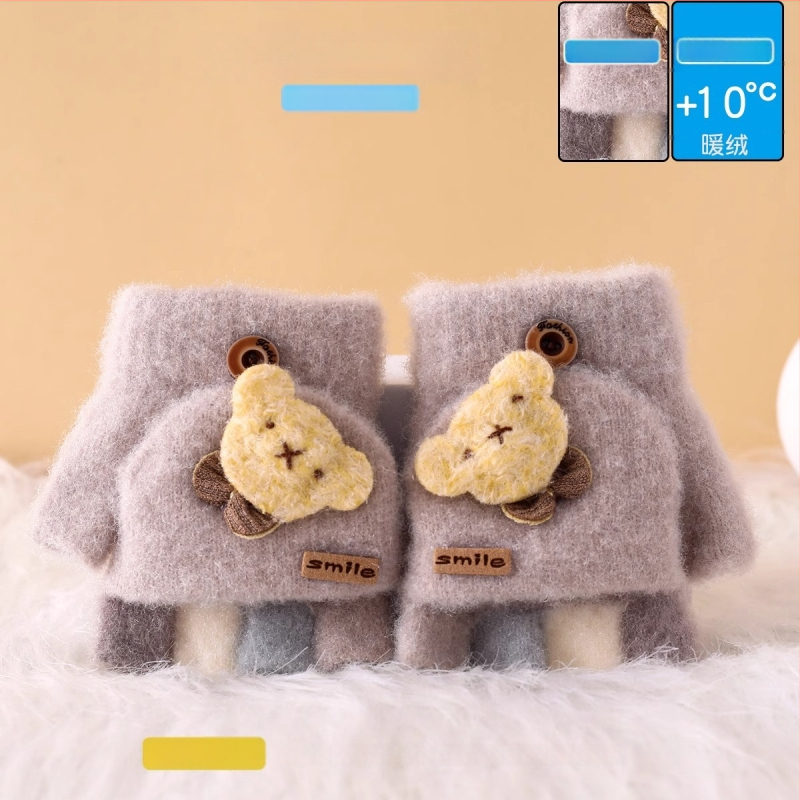 Vaikiškos žieminės pusiau pirštų pirštinės su atlenkiamu gaubteliu, nailonas, unisex, animacinis raštas, 1–3 metų amžius