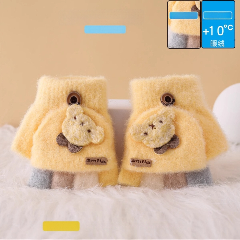 Vaikiškos žieminės pusiau pirštų pirštinės su atlenkiamu gaubteliu, nailonas, unisex, animacinis raštas, 1–3 metų amžius