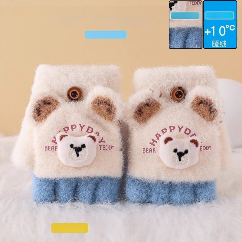 Vaikiškos žieminės pusiau pirštų pirštinės su atlenkiamu gaubteliu, nailonas, unisex, animacinis raštas, 1–3 metų amžius