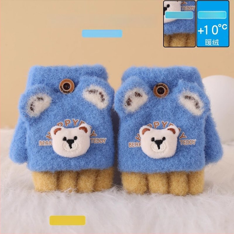 Vaikiškos žieminės pusiau pirštų pirštinės su atlenkiamu gaubteliu, nailonas, unisex, animacinis raštas, 1–3 metų amžius